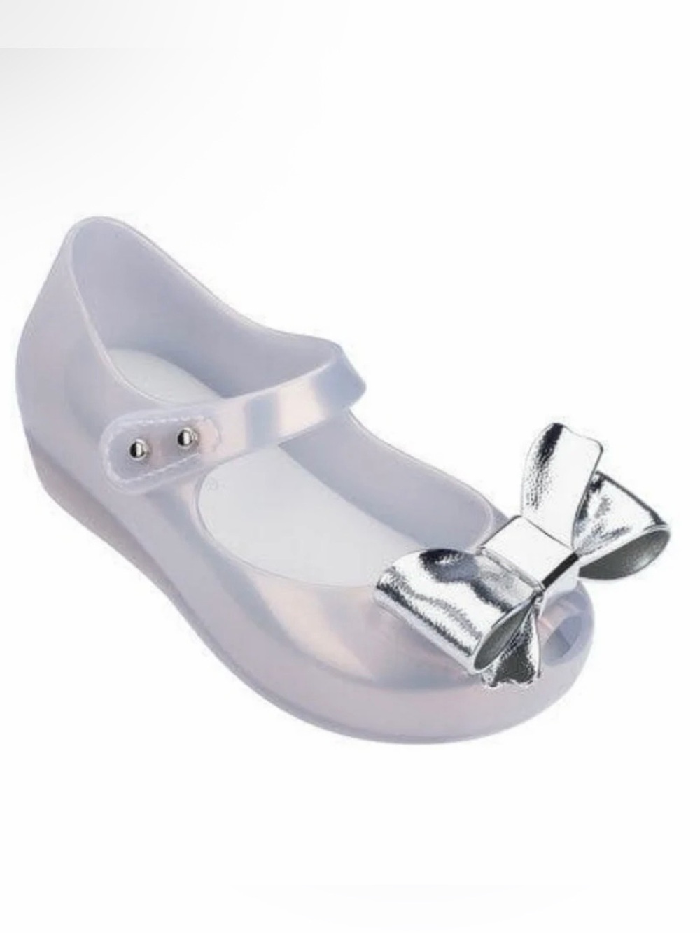 NIB Mini Melissa Ultragirl Girls' Pearl Jelly Mary Jane with Silver Bow Size 7